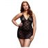 BACI Plus Size - koronkowa babydoll z paskiem na szyję - czarna (XL-XXL)