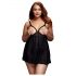 BACI Plus Size - otwarta, kropkowana babydoll - czarna (XL-XXL)