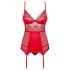 Obsessive Lovica - koronkowy top z pasem i stringi (czerwone) - L/XL