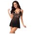 Obsessive 838-BAB-1 - przezroczysta, koronkowa babydoll z stringami (czarna) - XXL