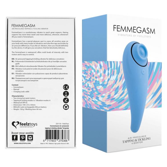 FEELZTOYS Femmegasm - ładowalny, wodoodporny wibrator dopochwowy i łechtaczkowy (niebieski) 